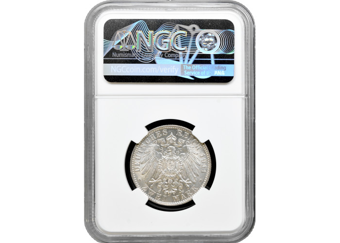 Bavaria 2 mark 1911 D, NGC MS62, "90th Anniv. - Birth of Prince Regent Luitpold"