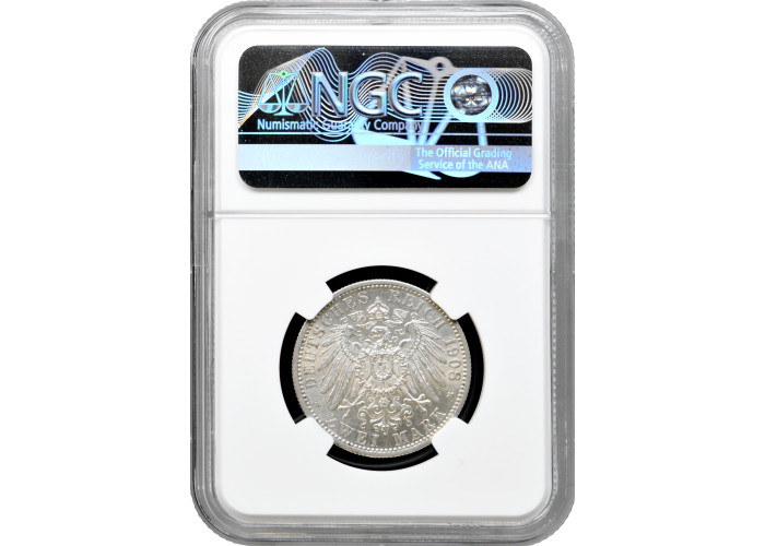 Wurttemberg 2 mark 1908 F, NGC MS61, "King William II (1891 - 1918)"