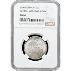 Baden 2 mark 1906, NGC MS65, "50th Anniv. - Wedding of Frederick I & Louise"