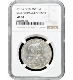 Saxe-Weimar-Eisenach 3 mark 1915 A, NGC MS64, "100th Anniversary - Grand Duke's"