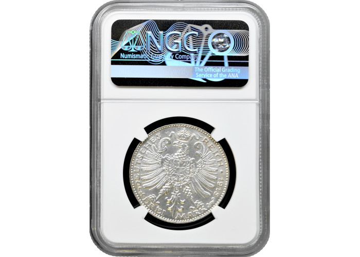Saxe-Weimar-Eisenach 3 mark 1915 A, NGC MS64, "100th Anniversary - Grand Duke's"