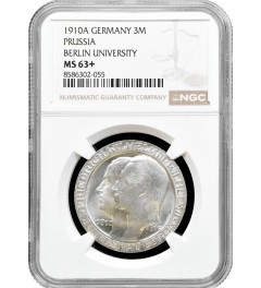 Prussia 3 mark 1910 A, NGC MS63+, "Berlin University" silver coin
