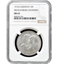 Mecklenburg-Schwerin 3 mark 1915 A, NGC MS63, "Duchy of Mecklenburg-Schwerin"