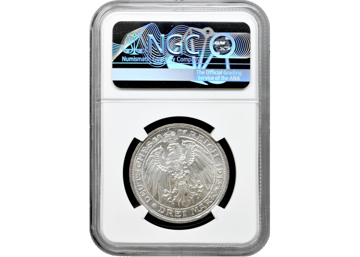 Mecklenburg-Schwerin 3 mark 1915 A, NGC MS63, "Duchy of Mecklenburg-Schwerin"