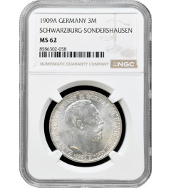 Schwarzburg-Sondershausen 3 mark 1909 A, NGC MS62, "Death of Charles Gonthier"
