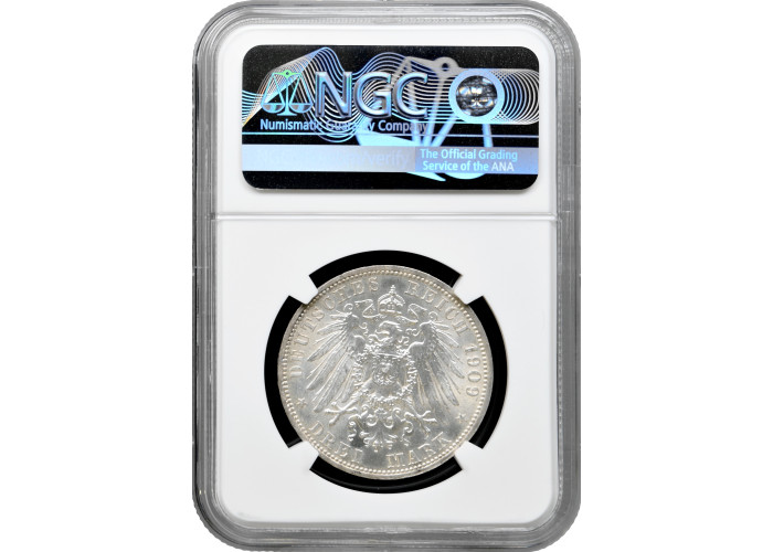 Schwarzburg-Sondershausen 3 mark 1909 A, NGC MS62, "Death of Charles Gonthier"