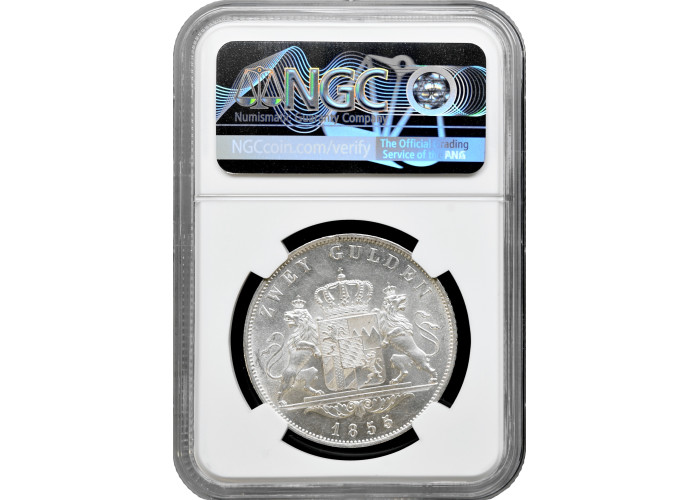 Bavaria 2 gulden 1855/4, NGC MS62, "King Maximilian II (1848 - 1864)"Top Pop 1/0