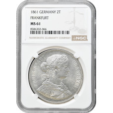 Frankfurt 2 thaler 1861, NGC MS61, "Free City of Frankfurt (1807 - 1866)"