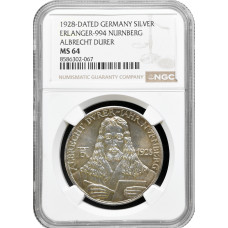 Weimar Republic silver medal 1928, NGC MS64, "Albrecht Durer"