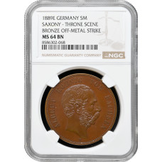 Saxony 5 mark 1889 E, NGC MS64 BN, "800th An. of the house of the Wettin" BRONZE