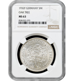 Germany 5 reichsmark 1932 F, NGC MS63, "Oak Tree: Weimar Republic (1924 - 1938)"