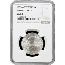 Germany - Third Reich 5 reichsmark 1933 A, NGC MS64, "450th An. - Martin Luther"
