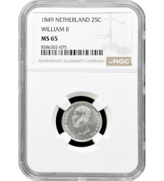 Netherlands 25 cents 1849, NGC MS65, "King William II (1840 - 1849)" Pop 2/1