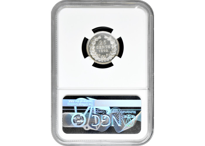 Netherlands 25 cents 1849, NGC MS65, "King William II (1840 - 1849)" Pop 2/1