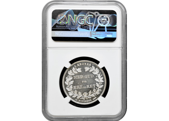 Denmark 2 kroner 1888 HC CS, NGC MS66+, "25th Anniversary of Reign" silver coin