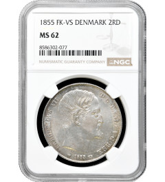 Denmark 2 rigsdaler 1855 VS, NGC MS62, "King Frederick VII (1848 - 1863)"