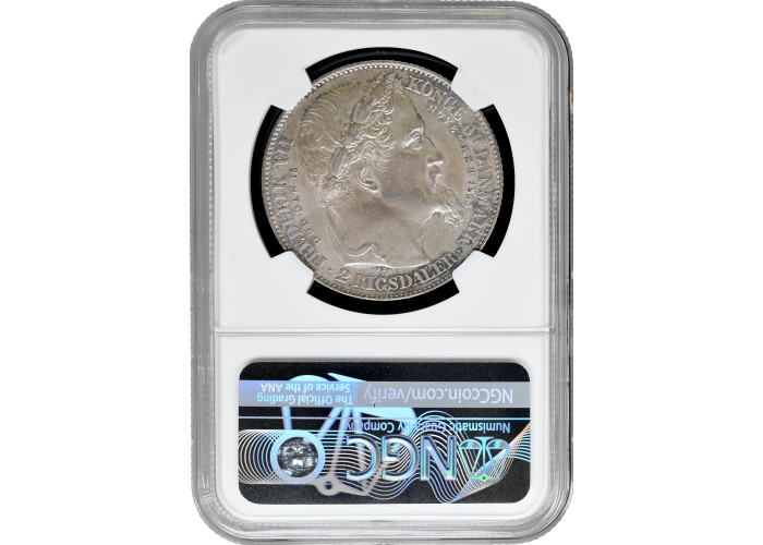 Дания 2 ригсдалера 1863 г. HC-RH, NGC MS62, "Вступление на престол Кристиана IX"