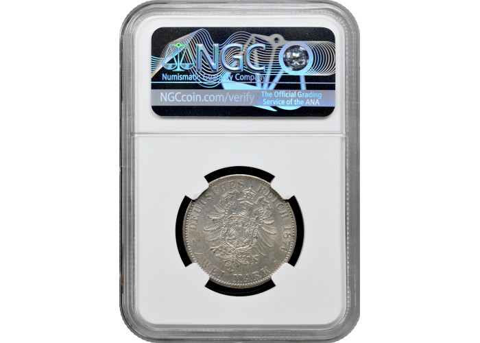 Bavaria 2 mark 1876 D, NGC MS63, "King Ludwig II (1864 - 1886)" silver coin