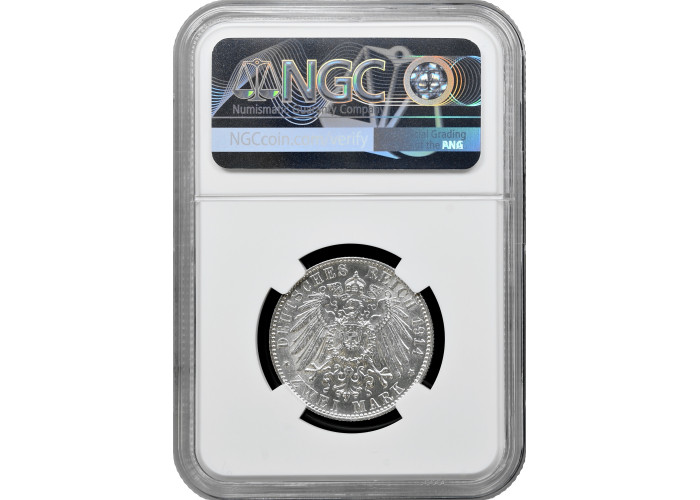 Saxony 2 mark 1914 E, NGC AU58, "King Friedrich August III (1904 - 1918)"