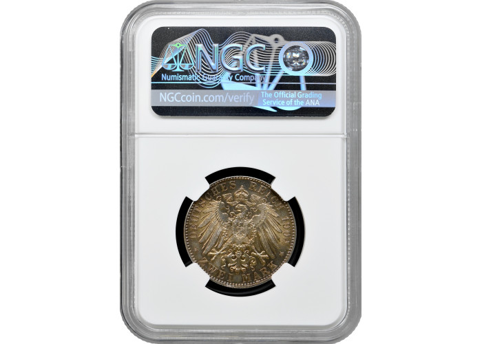 Saxony 2 mark 1904 E, NGC MS65, "Death of George of Saxony" silver coin