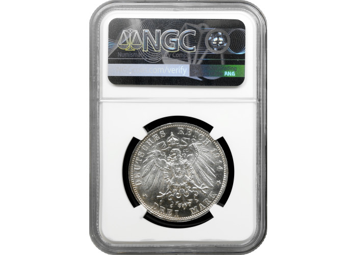 Bavaria 3 mark 1914 D, NGC MS63, "King Ludwig III (1913 - 1918)" silver coin