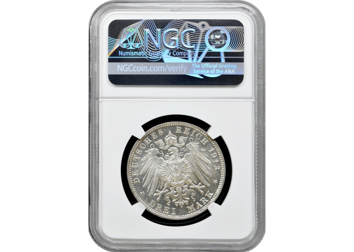 Sachsen-Meiningen 3 Mark 1913 D, NGC MS63, "Herzog Georg II (1866 - 1914)"