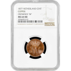 Niederlande 1 Cent 1877, NGC MS64 RB, "König Wilhelm III (1849 - 1890)"