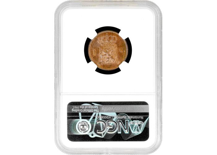 Netherlands 1 cent 1877, NGC MS64 RB, "King William III (1849 - 1890)"