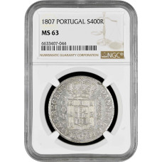 Португалия 400 рейсов 1807 г., NGC MS63, "Принц-регент Жуан VI (1799 - 1816)"