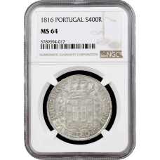 Португалия 400 рейсов 1816 г., NGC MS64, "Принц-регент Жуан VI (1799 - 1816)"
