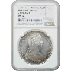 Österreich 1 Taler 1780 SF, NGC MS62, "Maria-Theresien-Taler (Prägung der Jahre 1789 - 1792)"