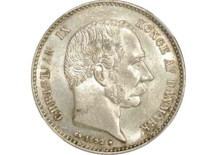 Denmark 1 krone 1892 CS, NGC MS63, "King Christian IX (1873 - 1906)"