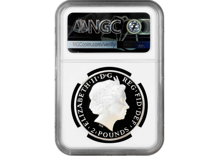 Grossbritannien 2 Pfund 2014, NGC PF69 UC, "Stehende Britannia mit einem Löwen"