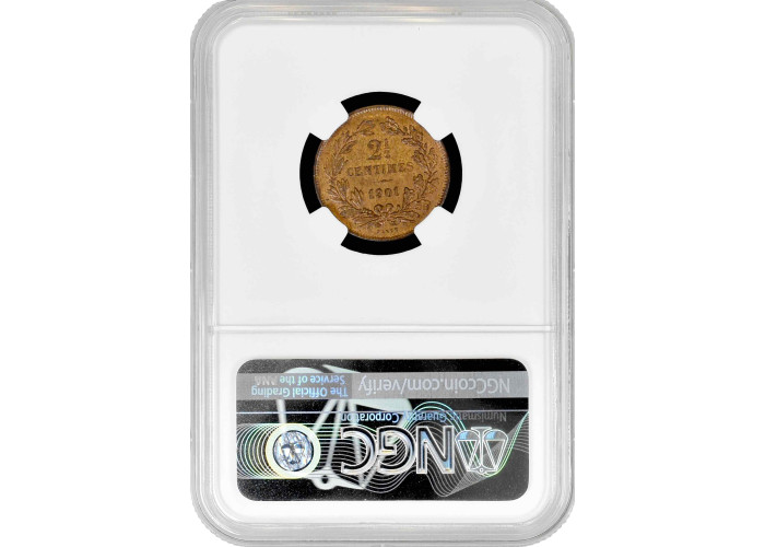 Люксембург 2 1/2 сантима 1901 г., NGC MS65 RB, "Великое Герцогство Люксембург (1854 - 1917)" Top Pop