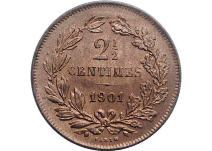 Люксембург 2 1/2 сантима 1901 г., NGC MS65 RB, "Великое Герцогство Люксембург (1854 - 1917)" Top Pop