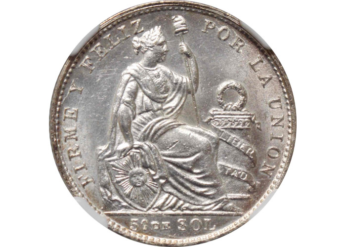 Peru 1/5 sol 1907 FG, NGC MS63, "República del Perú (1863 - 1917)"
