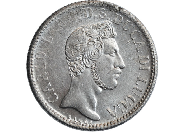 Lucca 2 Lire 1837, NGC MS63, "Herzog Carlo Ludovico di Borbone (1824 - 1847)"