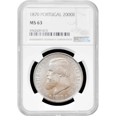 Бразилия 2000 рейсов 1889 г., NGC MS63, "Император Педро II (1831 - 1889)"