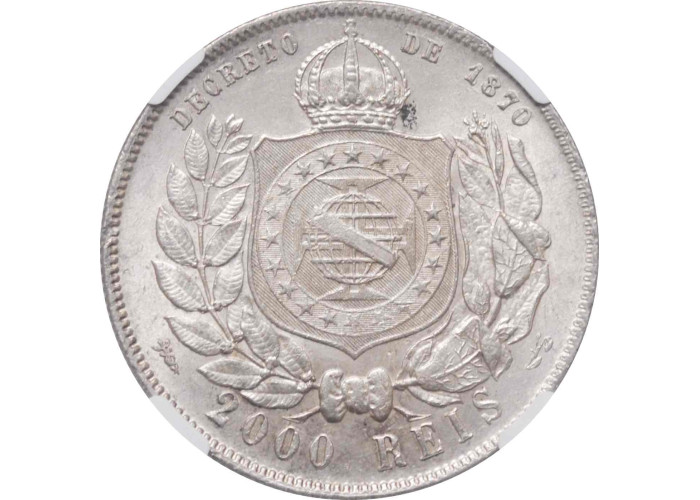 Brasilien 2000 Reis 1889, NGC MS63, "Kaiser Peter II (1831 - 1889)"