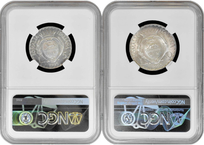 Italian Somaliland 5, 10 lire 1925, NGC MS63, "König Vittorio Emanuele III (1900 - 1946)"