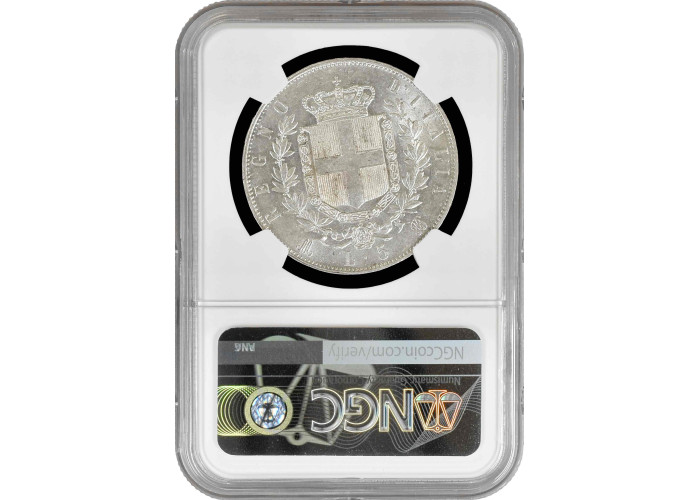 Италия 5 лир 1874 г. M, NGC MS61, "Король Виктор Эммануил II (1861 - 1878)"