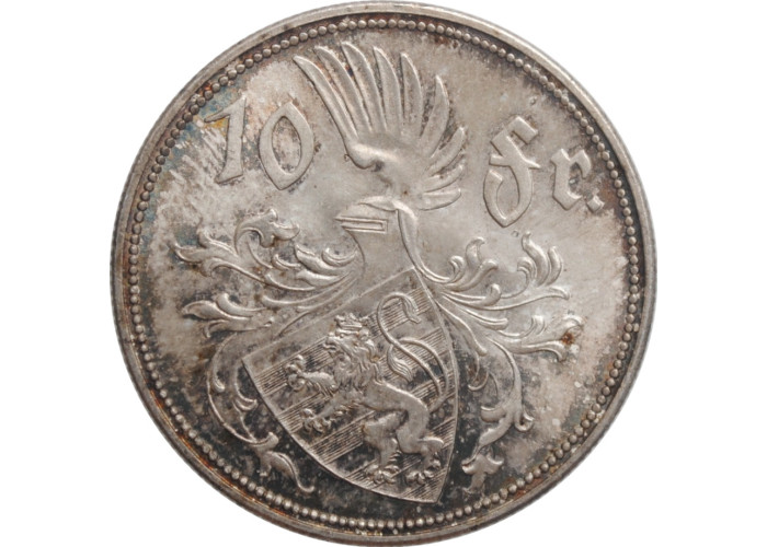 Люксембург 10 франков 1929 г., NGC MS65, "Великая герцогиня Шарлотта (1918 - 1964)"