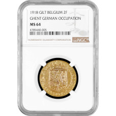 Belgium 2 Franken 1918, NGC MS64, "Ghent - WW1 German Occupation Coinage"