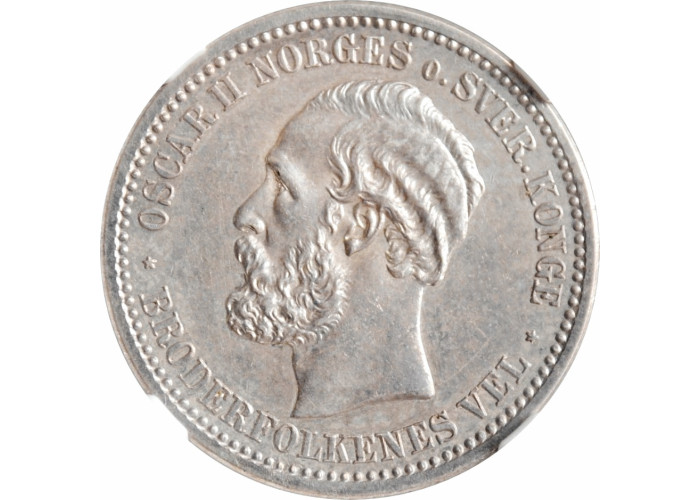 Norway 1 krone 1892, NGC MS61, "King Oscar II (1874 - 1906)"
