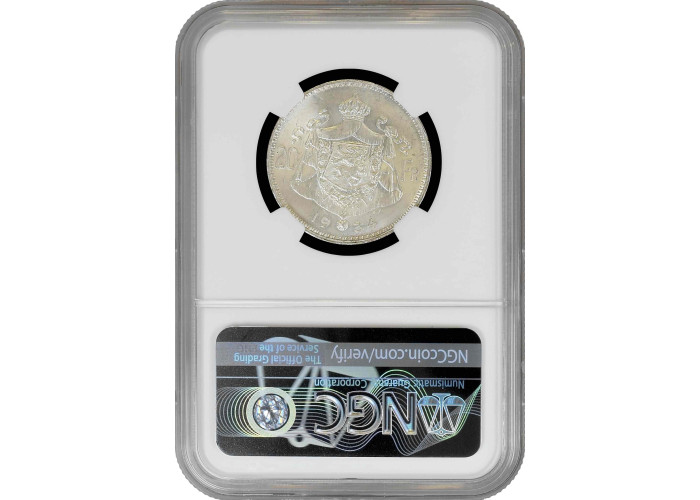 Бельгия 20 франков 1934 г. Flemish - Pos B, NGC MS64, "Король Альберт I (1910 - 1934)"