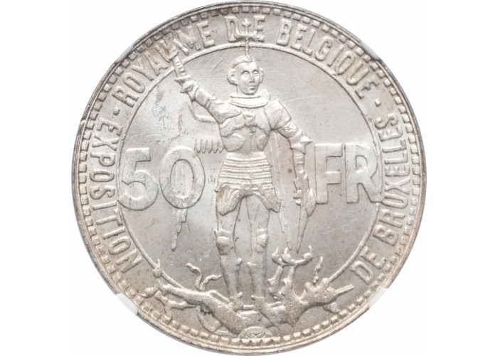 Belgium 50 francs 1935 French - Pos. A, NGC MS64, "Railway Centennial"