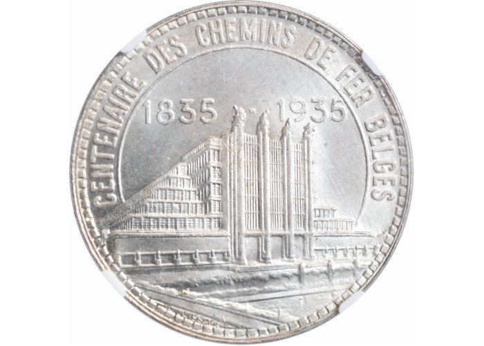 Belgium 50 francs 1935 French - Pos. A, NGC MS64, "Railway Centennial"