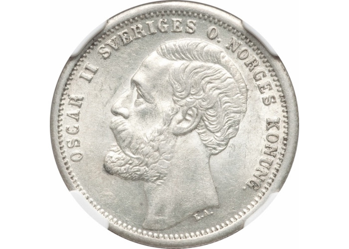 Швеция 1 крона 1875 г. ST, NGC AU58, "Король Оскар II (1873 - 1907)"