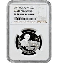 Moldova 50 lei 2001, NGC PF67 UC, "180th Anniv. - Birth of Vasile Alecsandri"