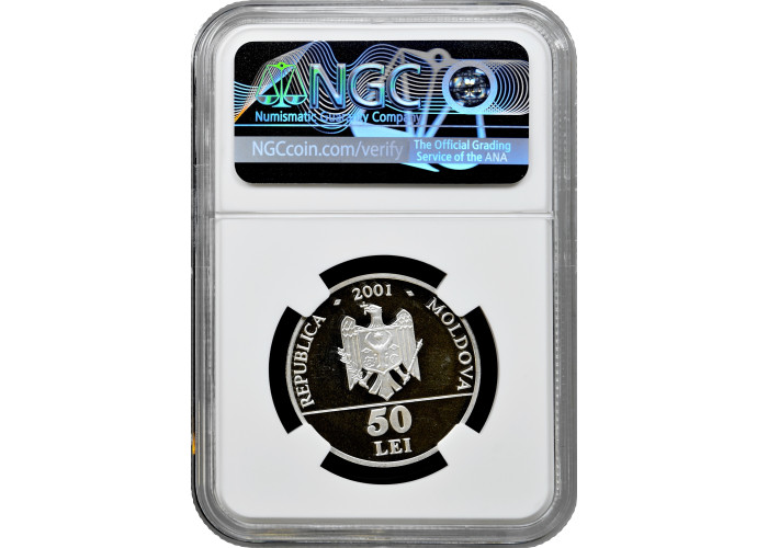 Moldova 50 lei 2001, NGC PF67 UC, "180th Anniv. - Birth of Vasile Alecsandri"